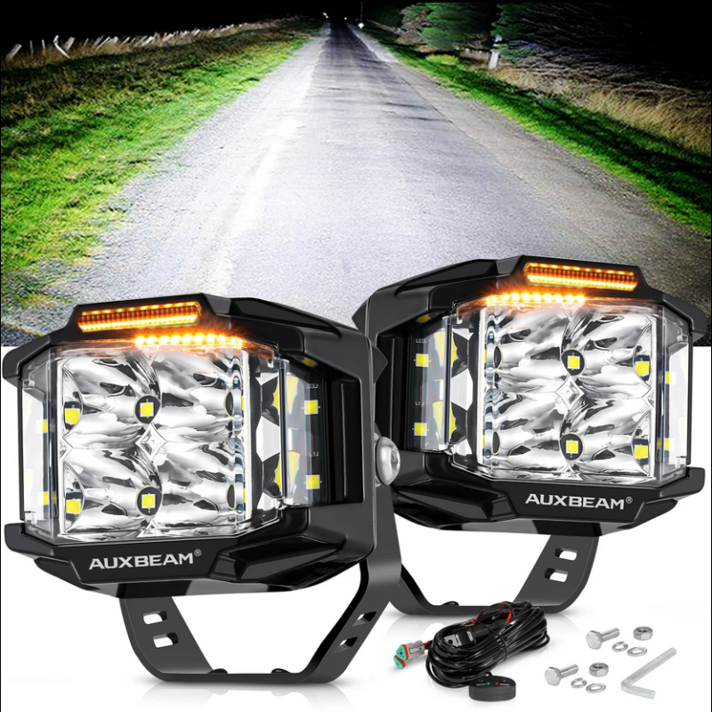 V-MAX Series | 4 Inch 92W 8960LM Combo Beam Side Shooter LED Square Pod Lights with Amber DRL V-MAX Series | 4 Inch 92W 8960LM Combo Beam Side Shooter LED Square Pod Lights with Amber DRL