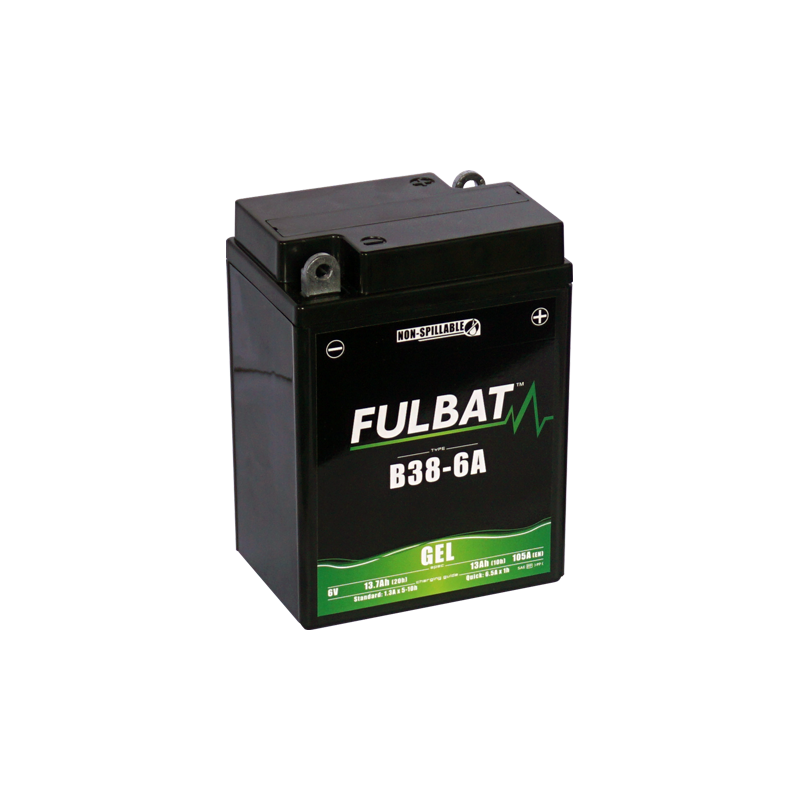 Fulbat battery B38-6A GEL 6Volt Capacity:13Ah CCA:105Amp L:119 W:83 H:161 P/N:550962 Polarity: - / + Fulbat battery B38-6A GEL 6Volt Capacity:13Ah CCA:105Amp L:119 W:83 H:161 P/N:550962 Polarity: - / +