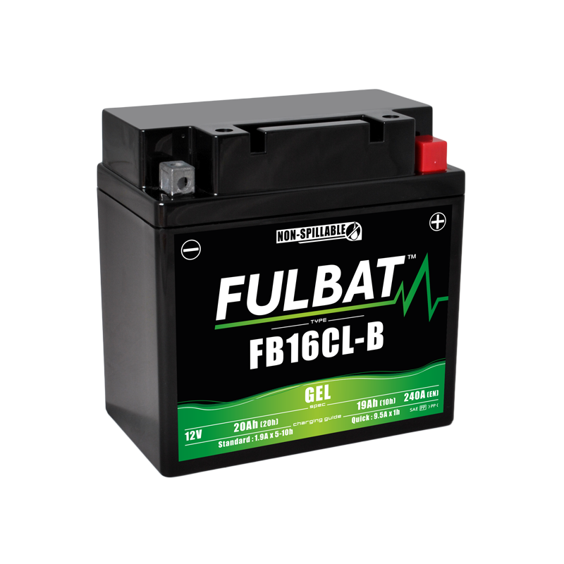 Fulbat battery FB16CL-B GEL 12Volt Capacity:19Ah CCA:240Amp L:175 W:100 H:175 P/N:550979 Polarity: - / + Fulbat battery FB16CL-B GEL 12Volt Capacity:19Ah CCA:240Amp L:175 W:100 H:175 P/N:550979 Polarity: - / +