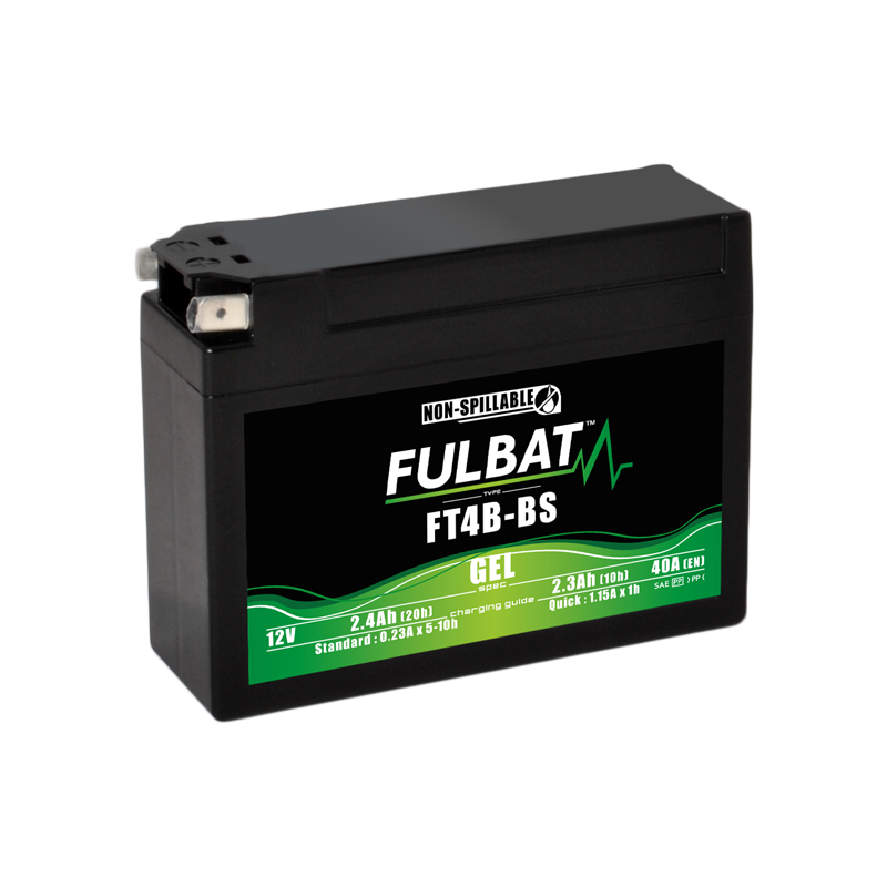 Fulbat battery FT4B-BS GEL 12Volt Capacity:2.3Ah CCA:40Amp L:113 W:38 H:85 P/N:550949 Polarity: Fulbat battery FT4B-BS GEL 12Volt Capacity:2.3Ah CCA:40Amp L:113 W:38 H:85 P/N:550949 Polarity: