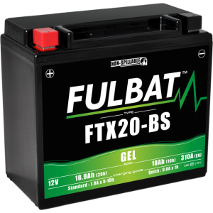 Fulbat battery  FTX20-BS GEL  12Volt  Capacity:18Ah  CCA:270Amp  L:175 W:87 H:155   P/N:550993  Polarity: + / -