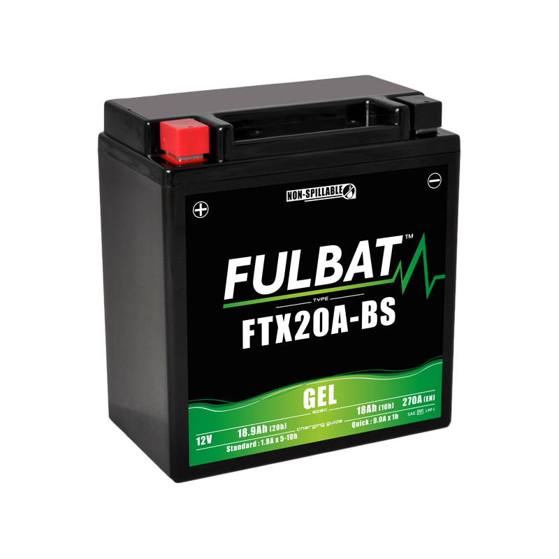 Fulbat battery FTX20A-BS GEL 12Volt Capacity:18Ah CCA:270Amp L:150 W:87 H:161 P/N:550994 Polarity: + / - Fulbat battery FTX20A-BS GEL 12Volt Capacity:18Ah CCA:270Amp L:150 W:87 H:161 P/N:550994 Polarity: + / -