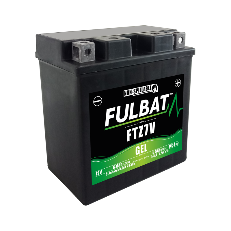 Fulbat battery FTZ7V GEL 12Volt Capacity:6,5Ah CCA:105Amp L:113 W:70 H:121 P/N:550998 Polarity: - / + Fulbat battery FTZ7V GEL 12Volt Capacity:6,5Ah CCA:105Amp L:113 W:70 H:121 P/N:550998 Polarity: - / +