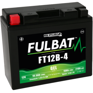 Fulbat battery  FT12B-4 GEL  12Volt  Capacity:10Ah  CCA:210Amp  L:150 W:69 H:130   P/N:550643  Polarity: + / -