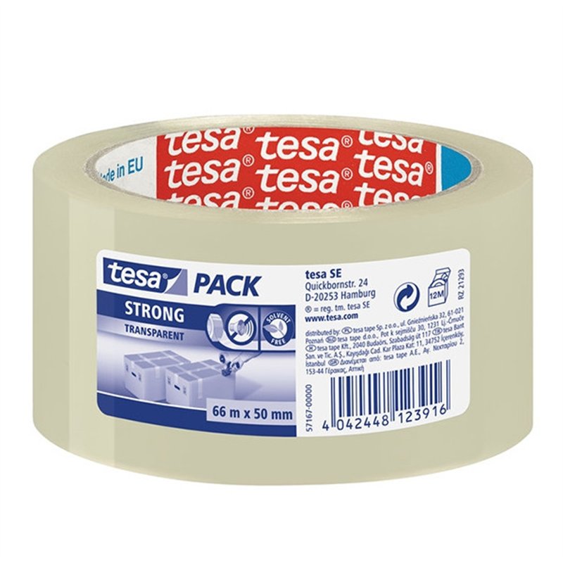Tesa Pack Strong verpakkingstape transparant 50 mm x 66 m (3 rollen) 202362