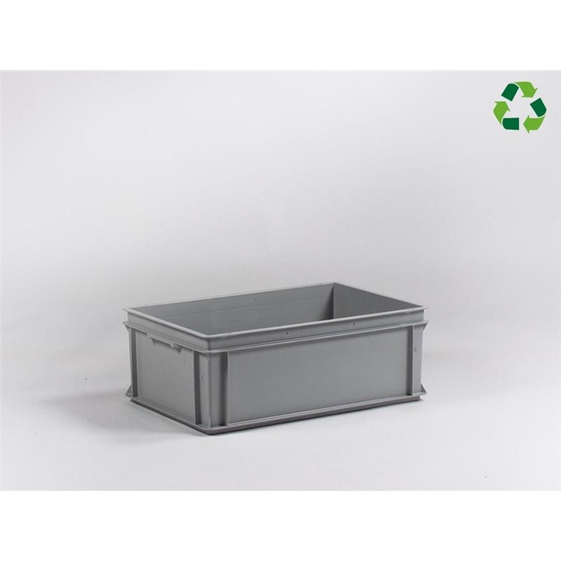 Euronorm stapelbak, E-line Normbox, 600x400x220 mm, 40 liter, grijs gerecycled plastic 