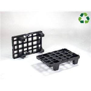 Kunststof pallet 600x400x140 mm, 4 voeten van recycle plastic zwart 