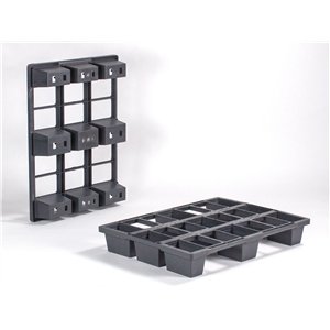 Kunsstof pallet 800x600x120 mm, 9 poten, recycle plastic, zwart 