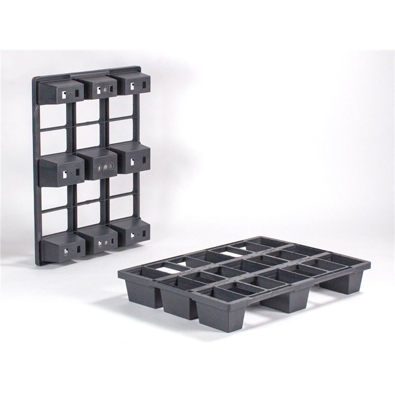 Kunsstof pallet 800x600x120 mm, 9 poten, recycle plastic, zwart 
