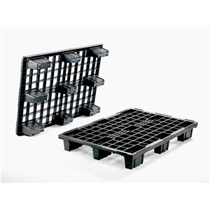 Kunststof pallet 1200x800x153 mm, op 9 poten, perfo dek, zwart