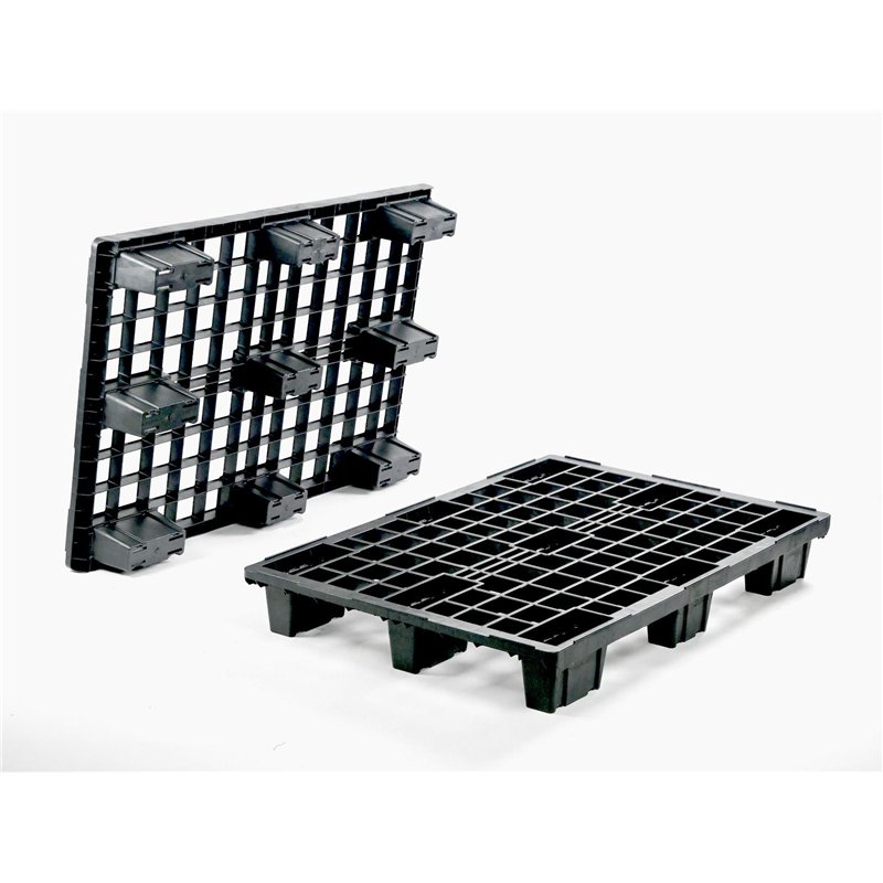 Kunststof pallet 1200x800x153 mm, op 9 poten, perfo dek, zwart