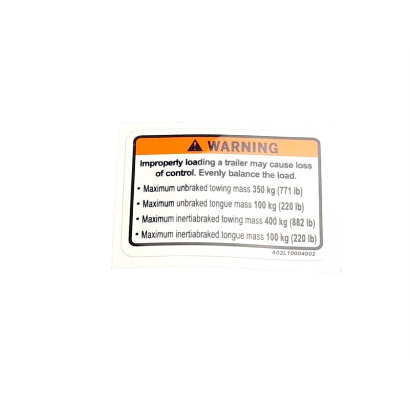Segway Towing warning label (extended long vers - Partnr: A02L10004002 R/B A02-L100034-000-00