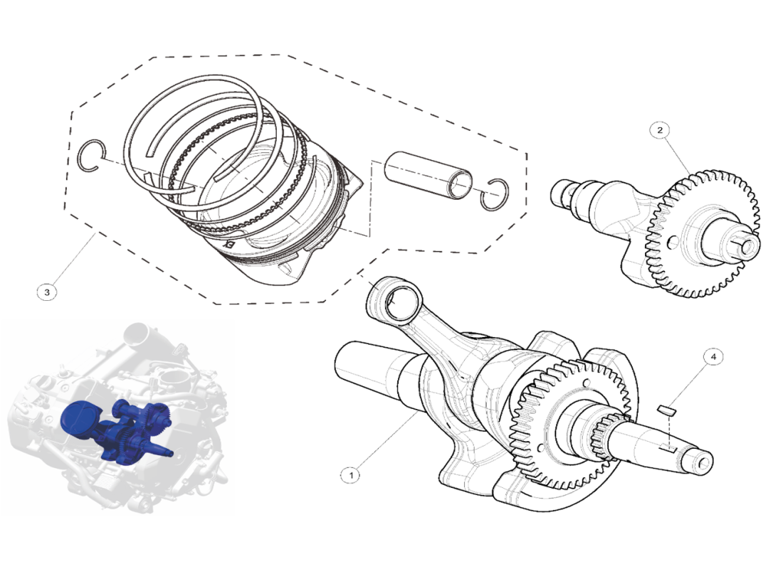 CRANKSHAFT BALANCESHAFT AND PISTON GROUP
